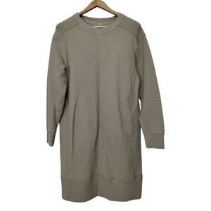 Lululemon On Repeat‎ Long Sleeve Textured Pockets Crew Dress Logo Khaki